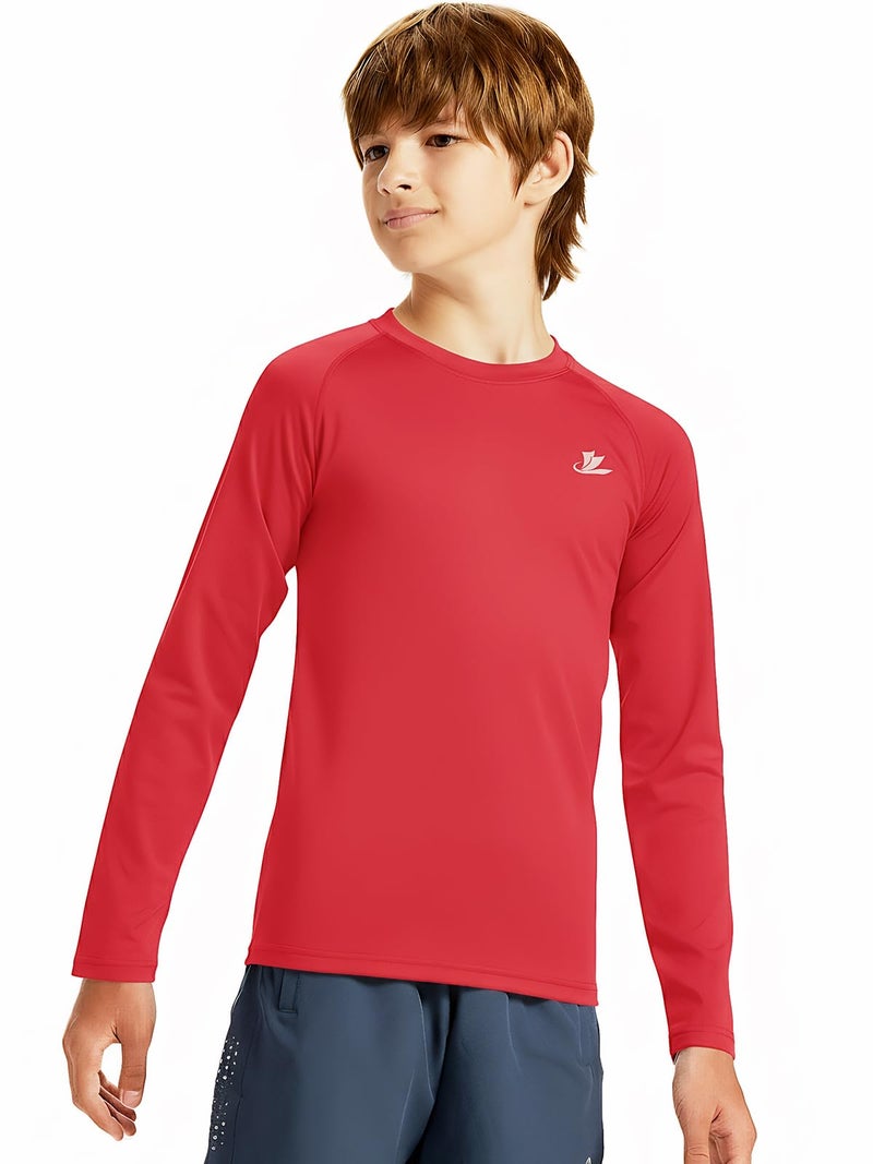 DEVOROPA Youth Boys Compression Thermal Shirt Long Sleeve Fleece Baselayer Soccer Baseball Undershirt Red S - Image 2